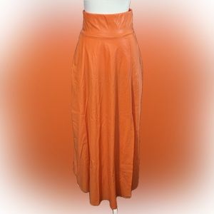 Olivia Mark Long Orange Pleather Skirt NWT